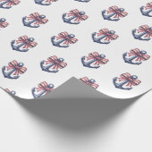 Nautisch blauw anker met rode en witte streepboog cadeaupapier (Hoek)