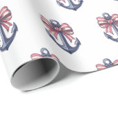 Nautisch blauw anker met rode en witte streepboog cadeaupapier (Rol Hoek)