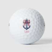 Nautisch blauw anker met rode en witte streepboog golfballen (Voorkant)