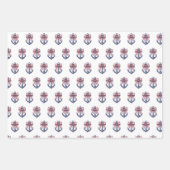 Nautisch blauw anker met rode en witte streepboog inpakpapier vel (Voorkant 3)