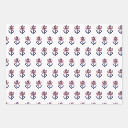Nautisch blauw anker met rode en witte streepboog inpakpapier vel (Voorkant 2)