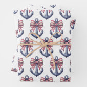 Nautisch blauw anker met rode en witte streepboog inpakpapier vel (In situ)