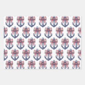 Nautisch blauw anker met rode en witte streepboog inpakpapier vel (Voorkant)