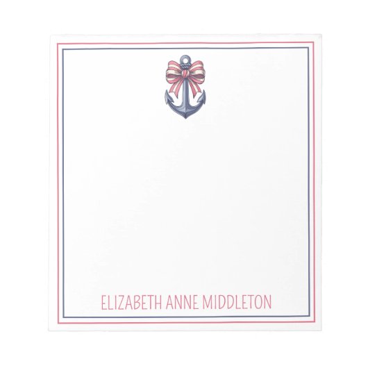 Nautisch blauw anker met rode en witte streepboog notitieblok (Voorkant)