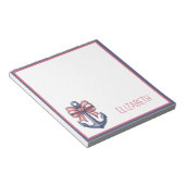 Nautisch blauw anker met rode en witte streepboog notitieblok (Schuin)