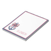 Nautisch blauw anker met rode en witte streepboog notitieblok (Linkerzijde)