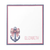 Nautisch blauw anker met rode en witte streepboog notitieblok (Voorkant)