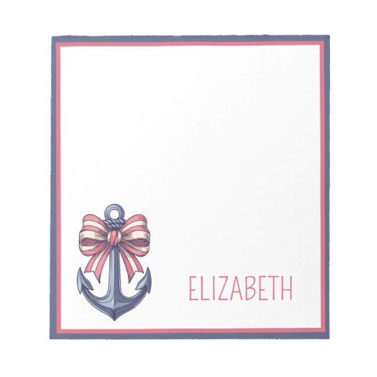 Nautisch blauw anker met rode en witte streepboog notitieblok (Voorkant)