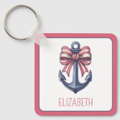 Nautisch blauw anker met rode en witte streepboog sleutelhanger (Voorkant)
