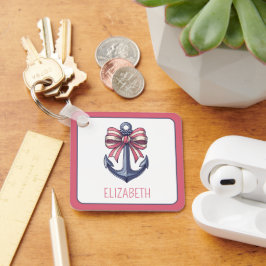 Nautisch blauw anker met rode en witte streepboog sleutelhanger