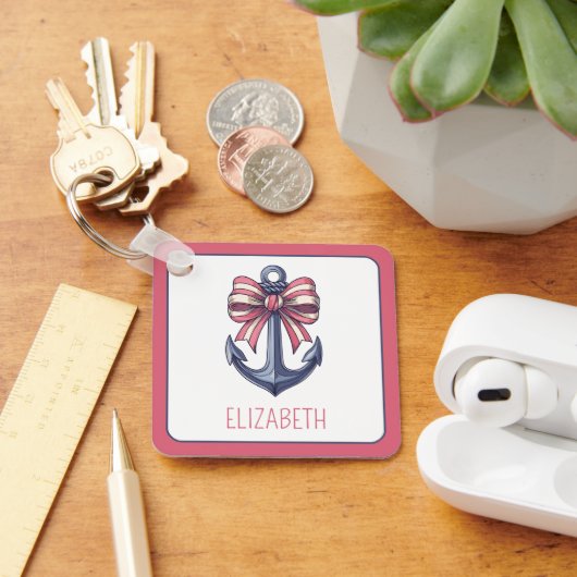 Nautisch blauw anker met rode en witte streepboog sleutelhanger (Bureau)