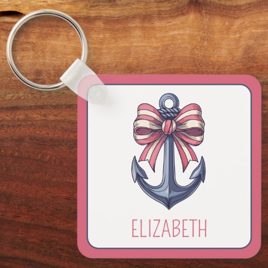Nautisch blauw anker met rode en witte streepboog sleutelhanger (Voorkant)