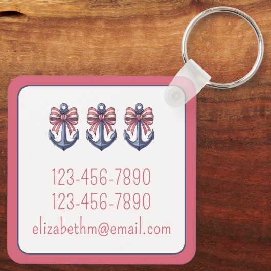 Nautisch blauw anker met rode en witte streepboog sleutelhanger (Achterkant)