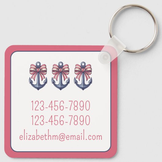 Nautisch blauw anker met rode en witte streepboog sleutelhanger (Achterkant)