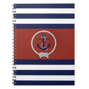 Nautisch blauw anker/Navy knot/red/white stripe Notitieboek