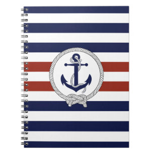Nautisch blauw anker/Navy knot/red/white stripe Notitieboek
