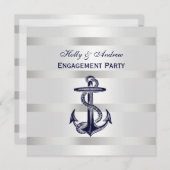 Nautisch Blauw Anker Silver Wt BG SQ Verloving Kaart (Voorkant / Achterkant)