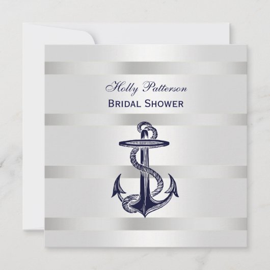 Nautisch Blauw Anker Silver Wt BG SQ Vrijgezellenf Kaart (Voorkant)