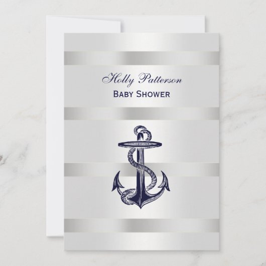 Nautisch Blauw Anker Silver Wt BG V Baby shower Kaart (Voorkant)