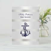 Nautisch Blauw Anker Silver Wt BG V Baby shower Kaart (Staand voorkant)