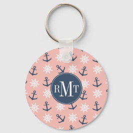 Nautisch blauw anker van de koraalmarine en wielpa sleutelhanger
