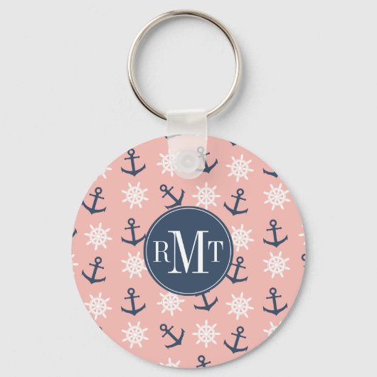 Nautisch blauw anker van de koraalmarine en wielpa sleutelhanger (Voorkant)