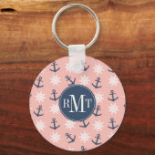 Nautisch blauw anker van de koraalmarine en wielpa sleutelhanger (Voorkant)