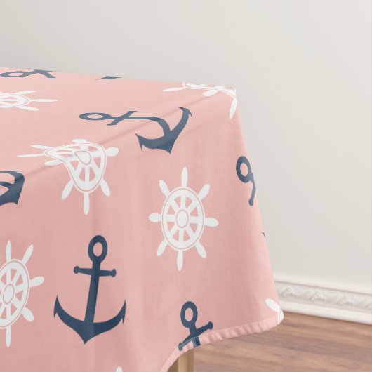 Nautisch blauw anker van de koraalmarine en wielpa tafelkleed (Voorbeeld)