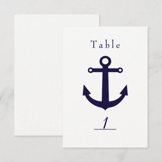 Nautisch Blauw Anker & Wit Tafelnummer Kaart (Voorkant / Achterkant)
