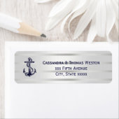 Nautisch Blauw Anker Zilver Wat Retn Adreslabel Etiket (Insitu)