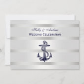 Nautisch Blauw Anker Zilver WT BG H Bruiloft Kaart (Voorkant)