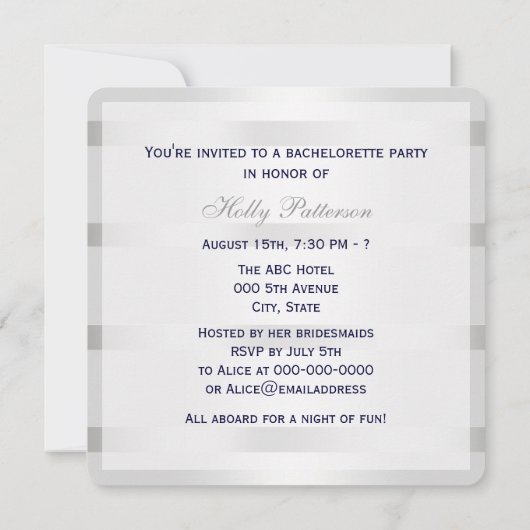 Nautisch Blauw Anker Zilver WT BG SQ Bachelorette Kaart (Achterkant)