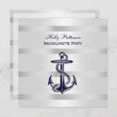 Nautisch Blauw Anker Zilver WT BG SQ Bachelorette Kaart (Voorkant / Achterkant)