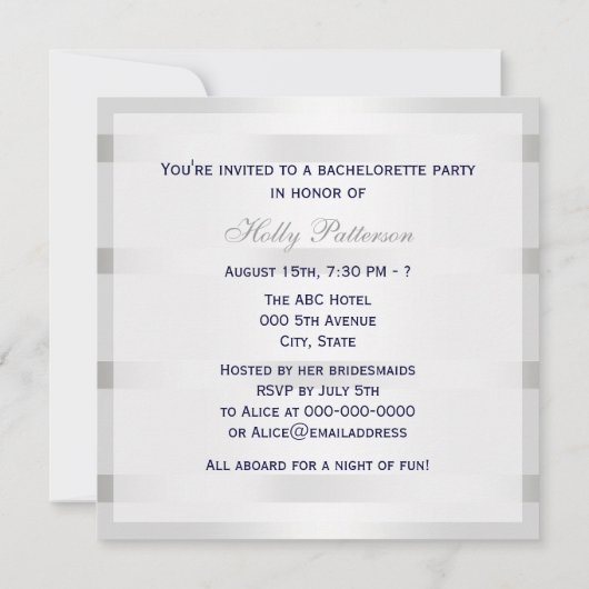 Nautisch Blauw Anker Zilver WT BG SQ Bachelorette Kaart (Achterkant)