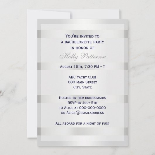 Nautisch Blauw Anker Zilver WT BG V Bachelorette Kaart (Achterkant)