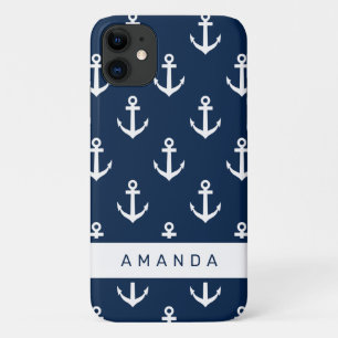 Nautisch blauw ankerpatroon van de marine geperson Case-Mate iPhone case