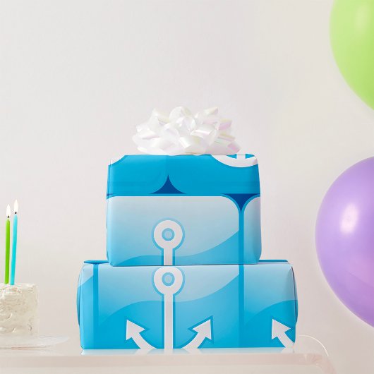 Nautisch blauw ankerpictogram Modern Maritime Cadeaupapier