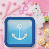 Nautisch blauw ankerpictogram Modern Maritime Papieren Bordje (Feest)