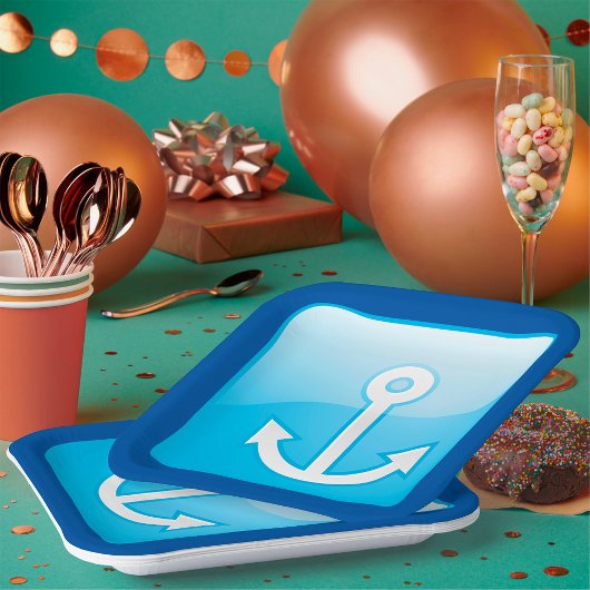 Nautisch blauw ankerpictogram Modern Maritime Papieren Bordje