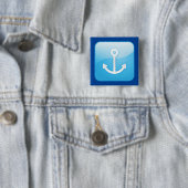 Nautisch blauw ankerpictogram Modern Maritime Vierkante Button 5,1 Cm (In situ)