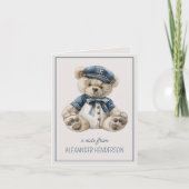 Nautisch blauw Baby Beer gepersonaliseerd Notitiekaartje (Voorkant)