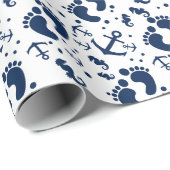 Nautisch blauw babyjongetpatroon cadeaupapier (Rol Hoek)