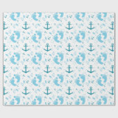 Nautisch blauw babyjongetpatroon cadeaupapier (Vlak)