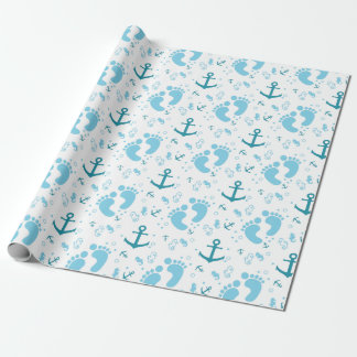 Nautisch blauw babyjongetpatroon cadeaupapier