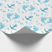 Nautisch blauw babyjongetpatroon cadeaupapier (Hoek)