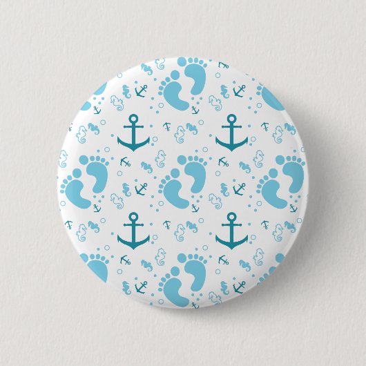Nautisch blauw babyjongetpatroon ronde button 5,7 cm (Voorkant)