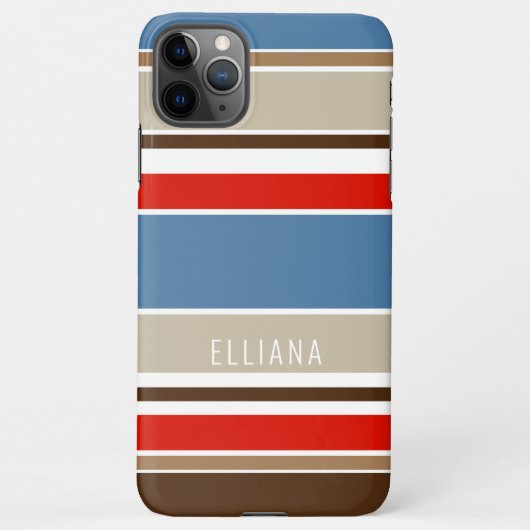 Nautisch Blauw Beige Bruin Donkerrood Wit Strepen iPhone Hoesje (Achterkant)