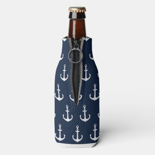 Nautisch Blauw Boot Naam Anker Flesjeskoeler (Fles Achterkant)