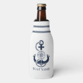 Nautisch Blauw Boot Naam Anker Flesjeskoeler (Fles Voorkant)