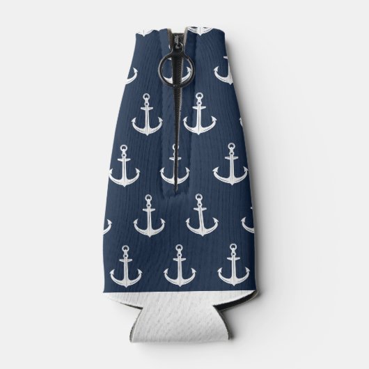 Nautisch Blauw Boot Naam Anker Flesjeskoeler (Achterkant)